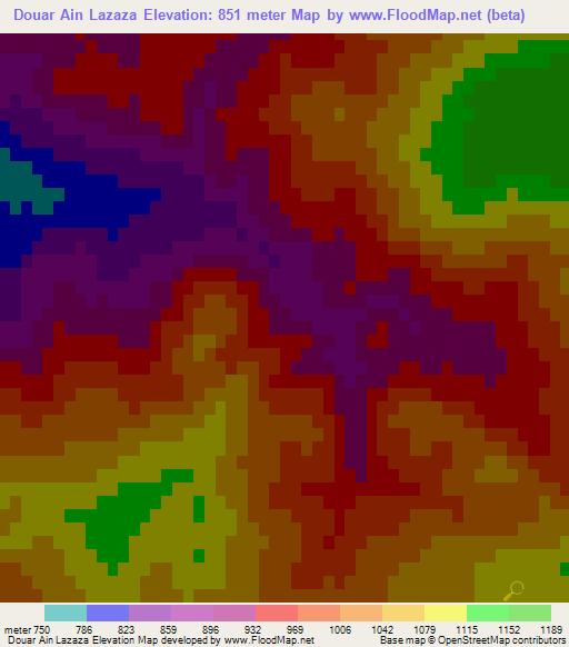 Douar Ain Lazaza,Algeria Elevation Map