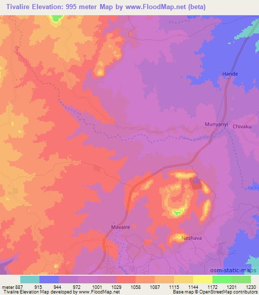 Tivalire,Zimbabwe Elevation Map