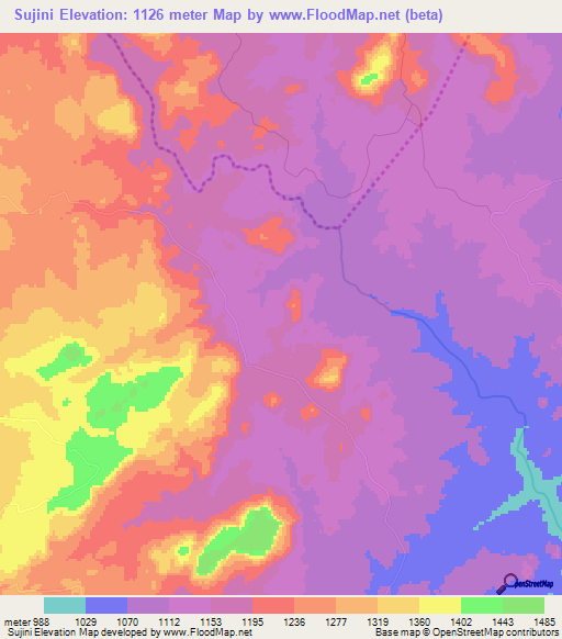 Sujini,Zimbabwe Elevation Map