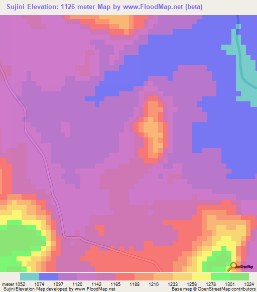 Sujini,Zimbabwe Elevation Map