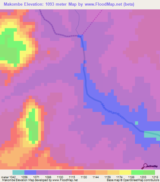 Makombe,Zimbabwe Elevation Map