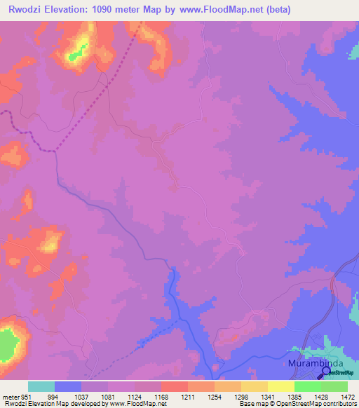 Rwodzi,Zimbabwe Elevation Map