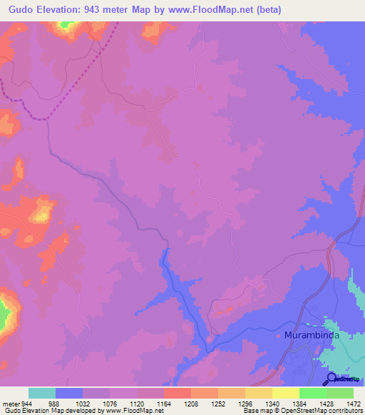 Gudo,Zimbabwe Elevation Map