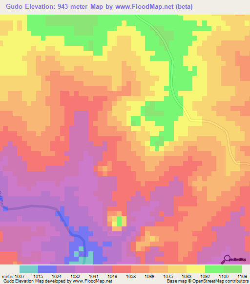 Gudo,Zimbabwe Elevation Map