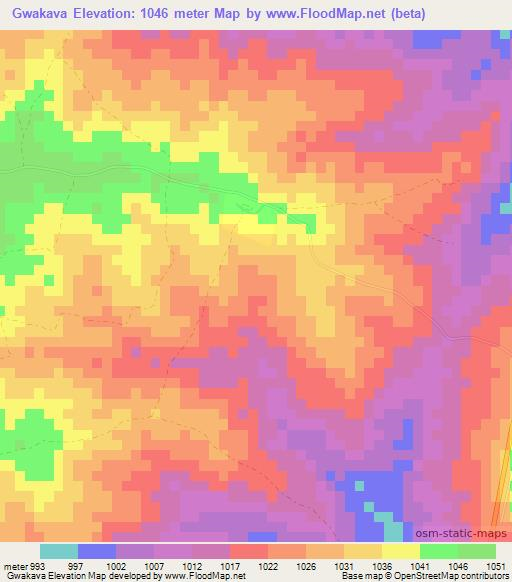 Gwakava,Zimbabwe Elevation Map