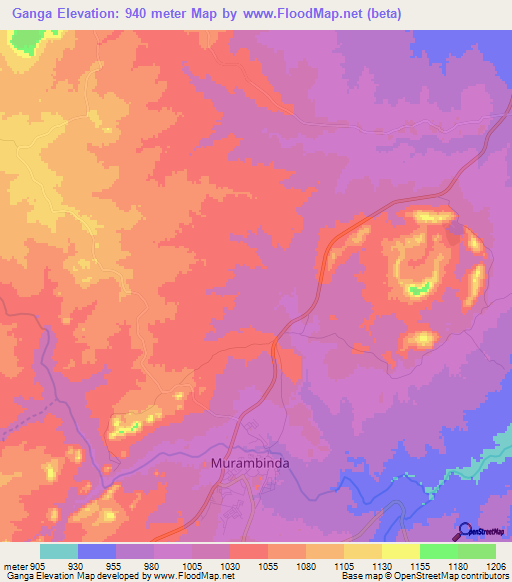 Ganga,Zimbabwe Elevation Map