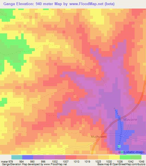 Ganga,Zimbabwe Elevation Map