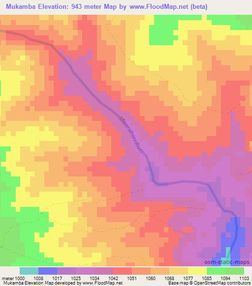 Mukamba,Zimbabwe Elevation Map