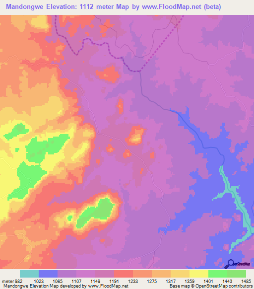 Mandongwe,Zimbabwe Elevation Map