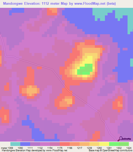 Mandongwe,Zimbabwe Elevation Map