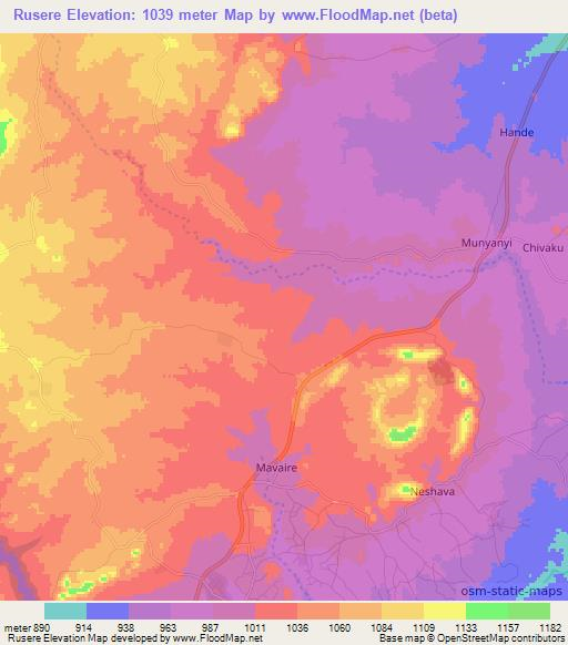 Rusere,Zimbabwe Elevation Map