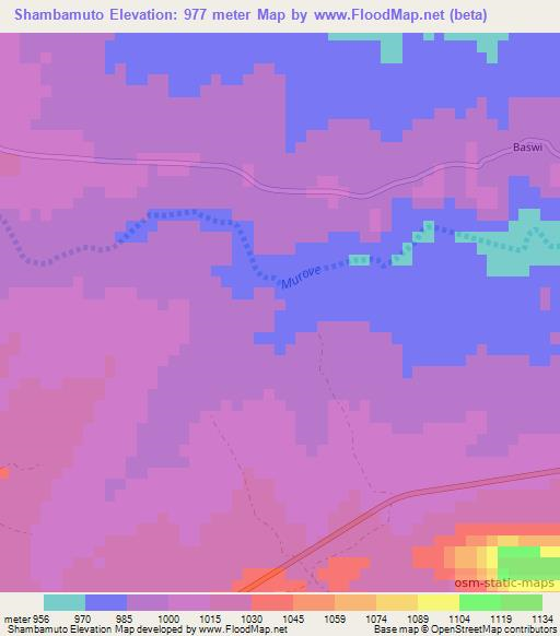 Shambamuto,Zimbabwe Elevation Map