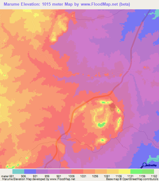 Marume,Zimbabwe Elevation Map