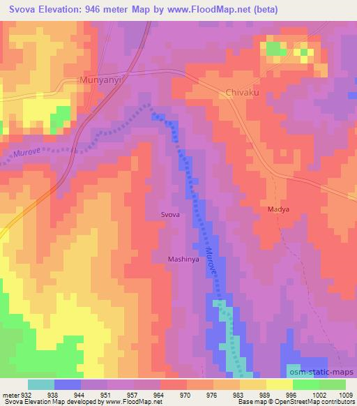 Svova,Zimbabwe Elevation Map