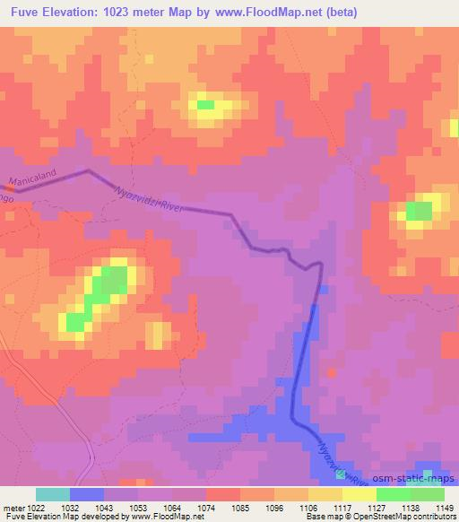 Fuve,Zimbabwe Elevation Map