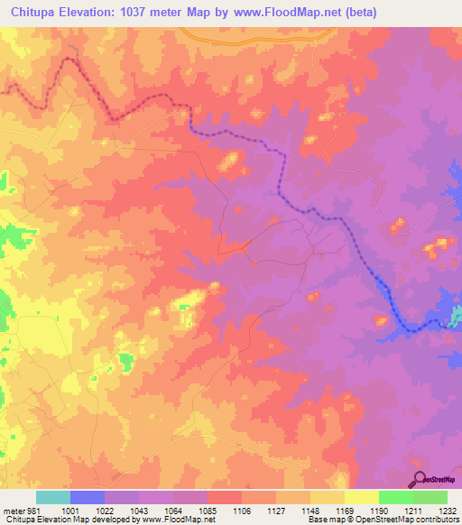 Chitupa,Zimbabwe Elevation Map