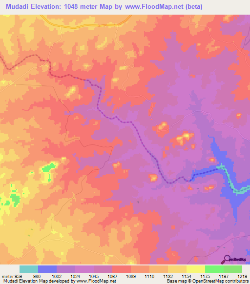 Mudadi,Zimbabwe Elevation Map