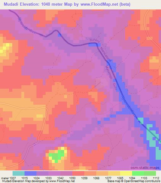 Mudadi,Zimbabwe Elevation Map