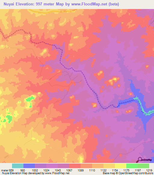 Nuyai,Zimbabwe Elevation Map