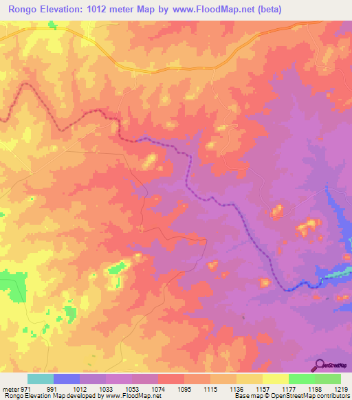 Rongo,Zimbabwe Elevation Map
