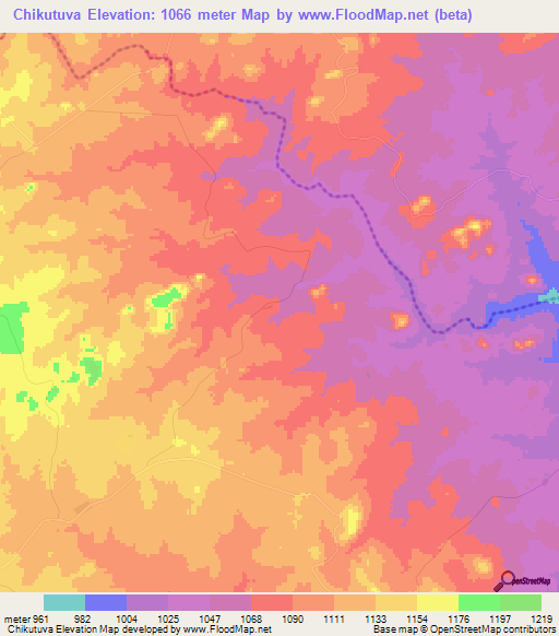 Chikutuva,Zimbabwe Elevation Map