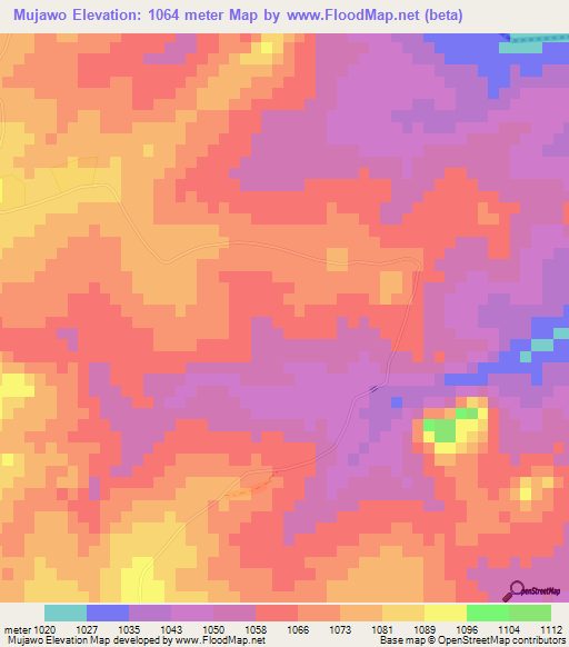 Mujawo,Zimbabwe Elevation Map