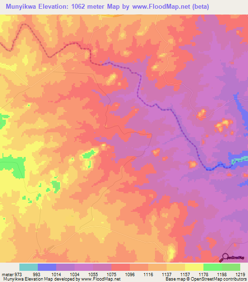 Munyikwa,Zimbabwe Elevation Map