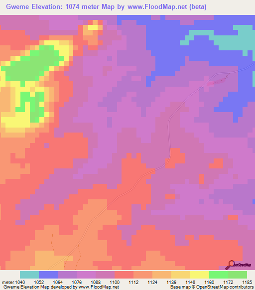 Gweme,Zimbabwe Elevation Map