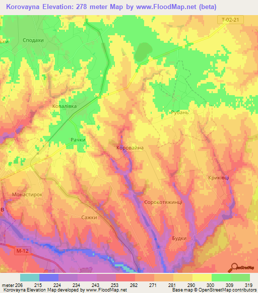 Korovayna,Ukraine Elevation Map