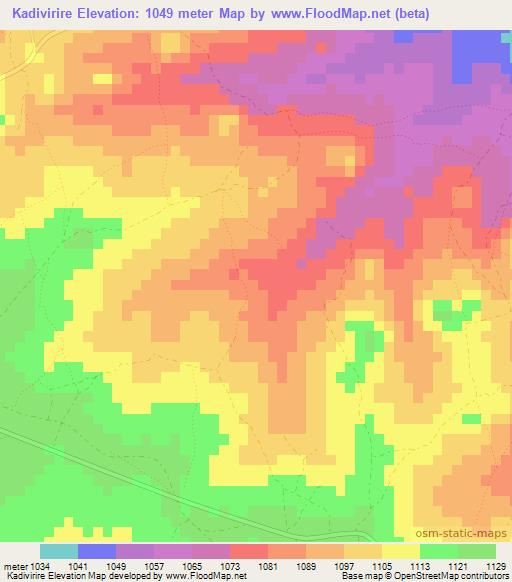 Kadivirire,Zimbabwe Elevation Map