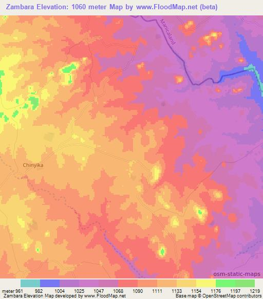 Zambara,Zimbabwe Elevation Map