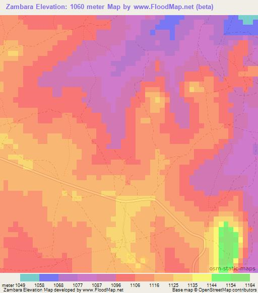 Zambara,Zimbabwe Elevation Map