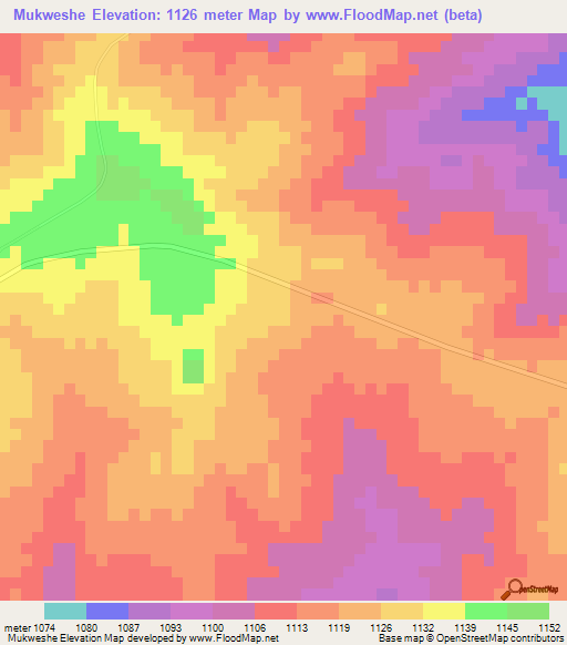 Mukweshe,Zimbabwe Elevation Map