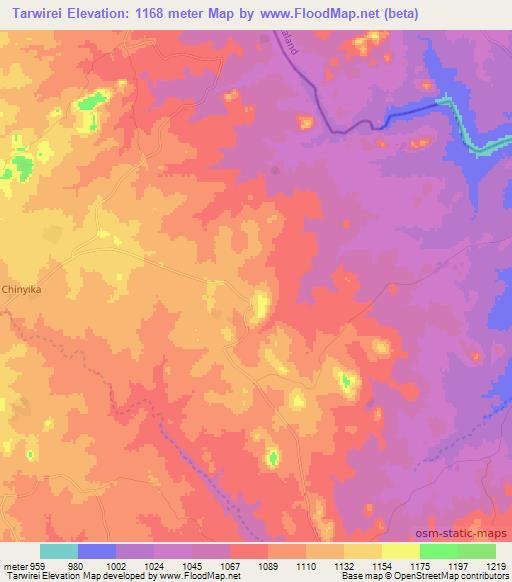 Tarwirei,Zimbabwe Elevation Map