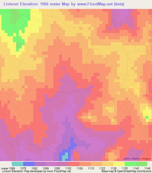 Livisoni,Zimbabwe Elevation Map