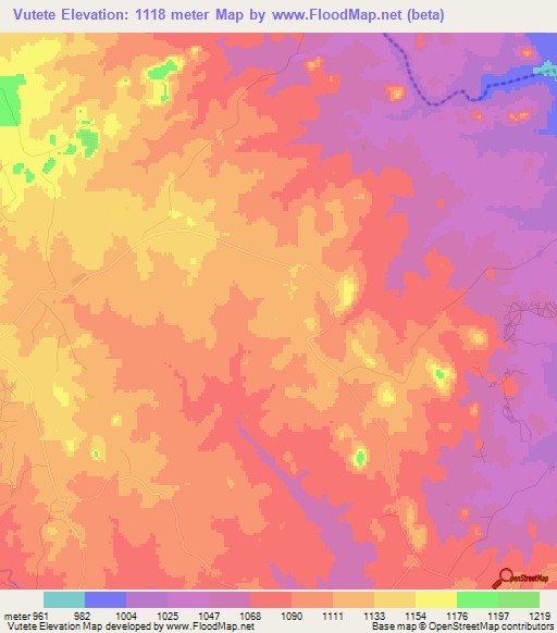 Vutete,Zimbabwe Elevation Map