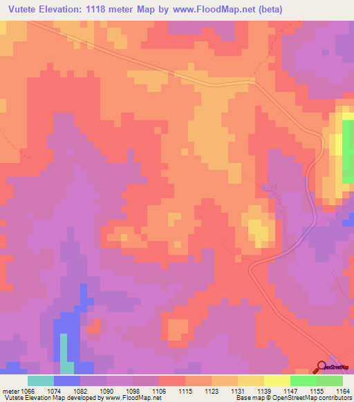 Vutete,Zimbabwe Elevation Map