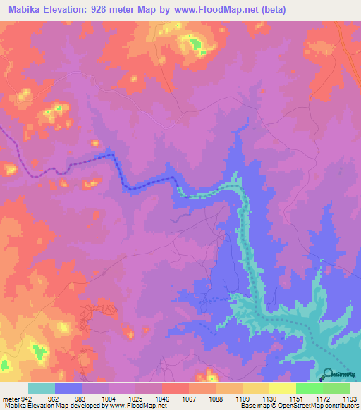 Mabika,Zimbabwe Elevation Map