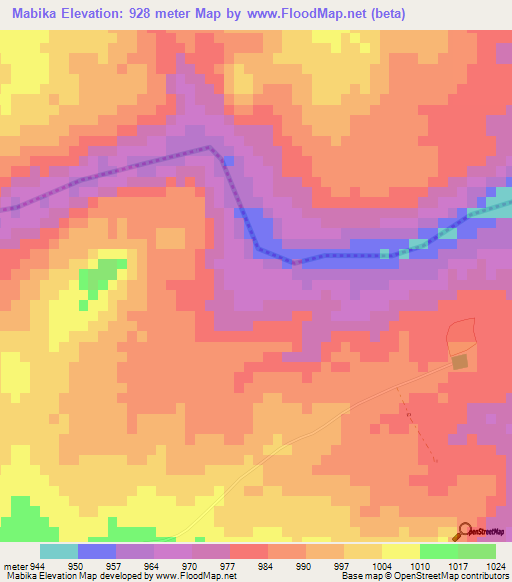 Mabika,Zimbabwe Elevation Map