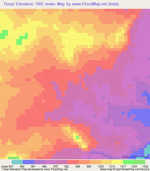Tizeyi,Zimbabwe Elevation Map