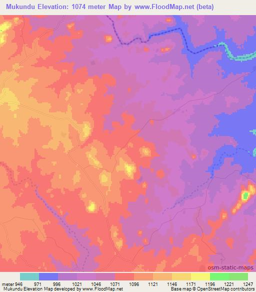 Mukundu,Zimbabwe Elevation Map
