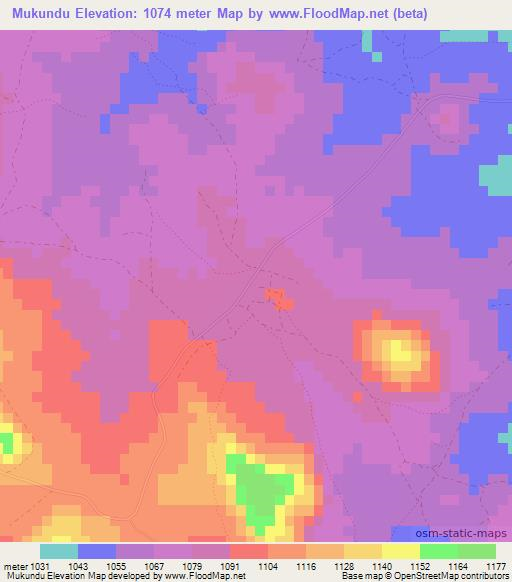 Mukundu,Zimbabwe Elevation Map