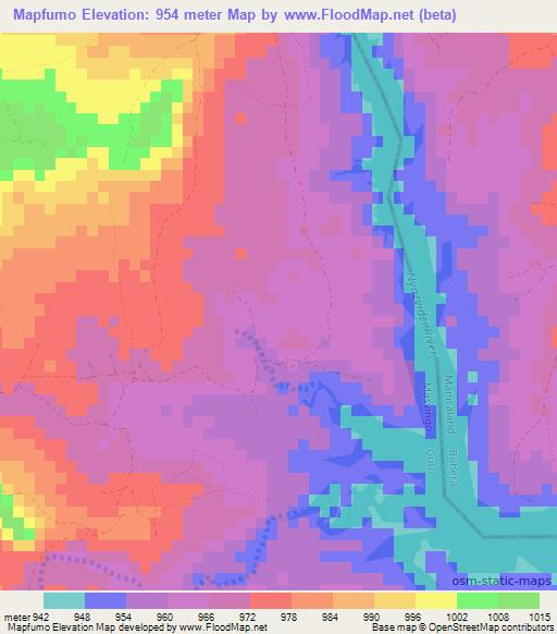 Mapfumo,Zimbabwe Elevation Map