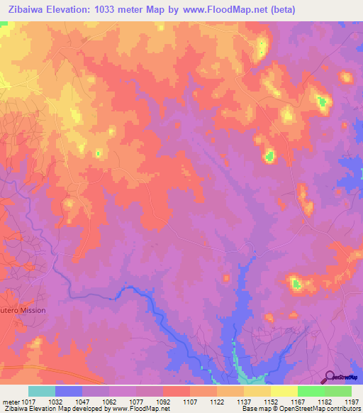 Zibaiwa,Zimbabwe Elevation Map