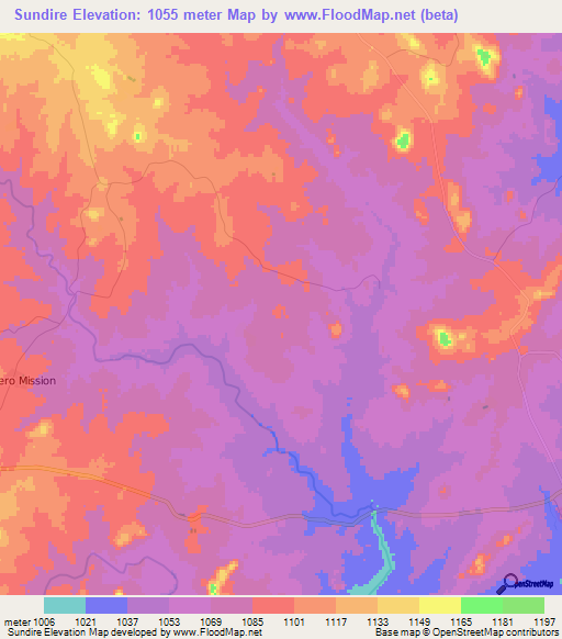 Sundire,Zimbabwe Elevation Map