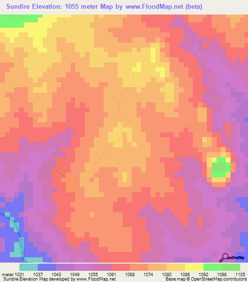 Sundire,Zimbabwe Elevation Map