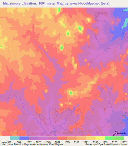 Madzimure,Zimbabwe Elevation Map