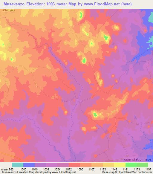 Musevenzo,Zimbabwe Elevation Map
