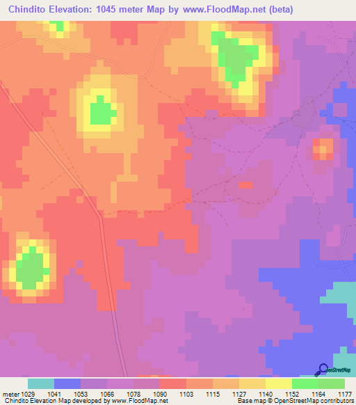Chindito,Zimbabwe Elevation Map