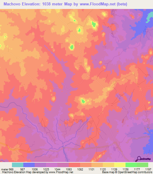 Machovo,Zimbabwe Elevation Map